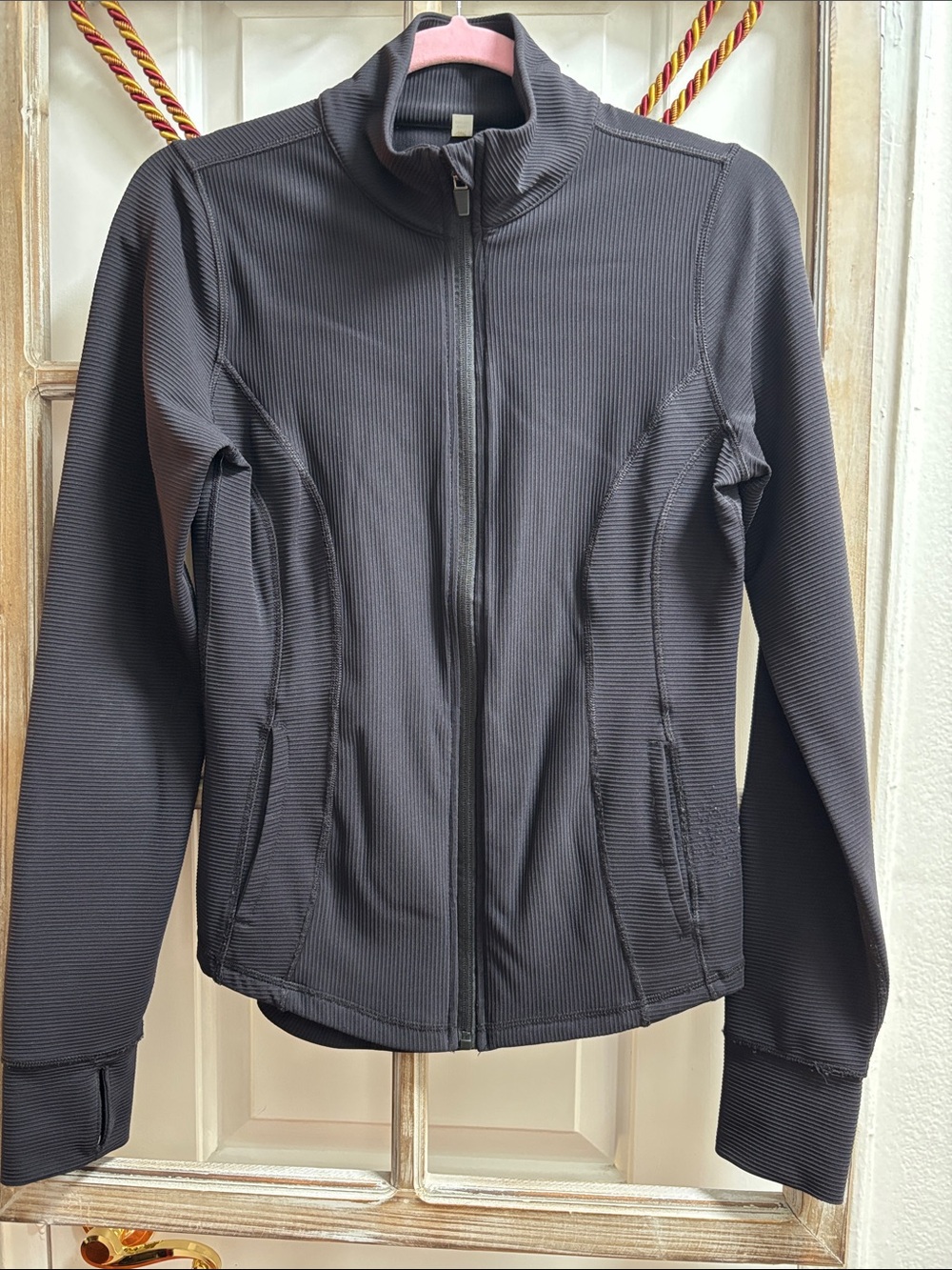 90 Degree By Reflex Black Ribbed Full‑Zip Utility Jacket